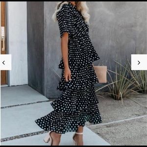 Polka dot tiered midi dress - Small - fall wedding guest